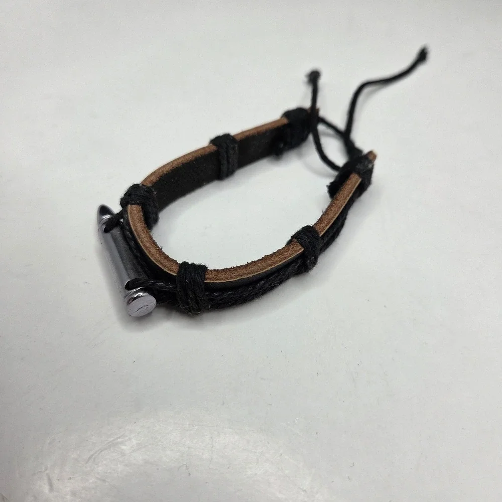 Unbranded Bullet Charm Leather Bracelet OS Black Silver Cord Wrap Adjustable